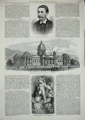 Original Old Antique Print 1876 Houses Parliament South Africa Channer Fountain