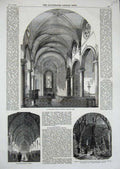Old Antique Print 1859 Michael'S Church Cornhill Tunbridge School Chapel 19th