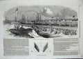 Old Antique Print 1852 West Hartlepol New Dock Gates Ships Flags People 19th