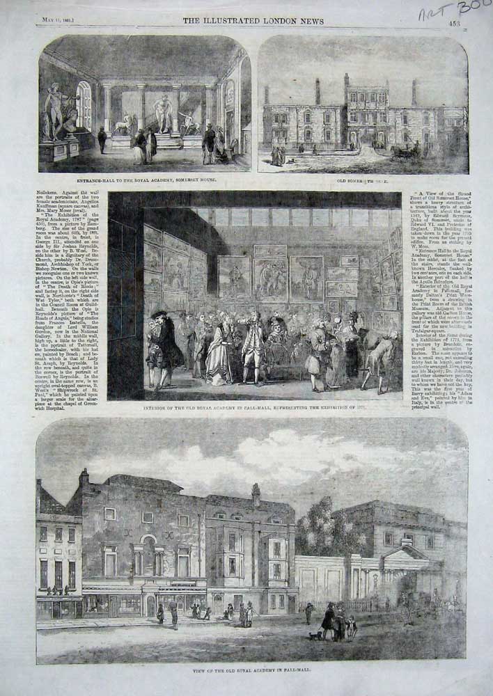 Original Old Antique Print 1861 Royal Academy Pall-Mall Somerset Art Exhibition