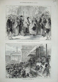 Original Old Antique Print 1871 Burdett-Coutts Lord Mayor Queen Victoria-Street