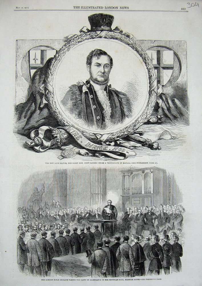Old Antique Print 1853 Lord Mayor John Carter Mansion House Fire-Brigade 19th