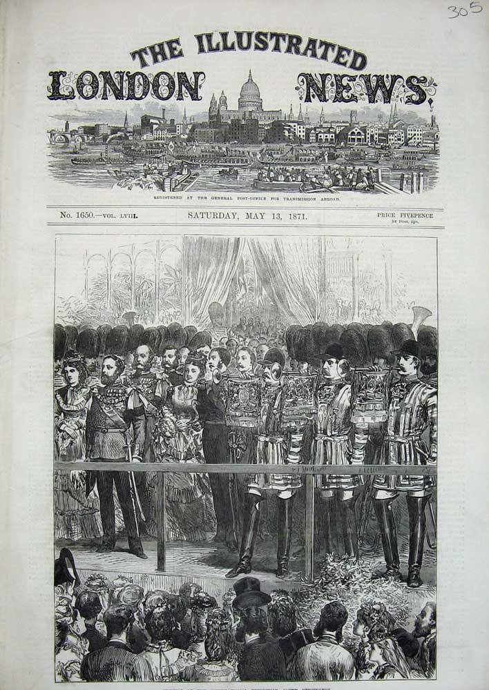 Old Antique Print 1871 Opening International Exhibition South Kensington 19th