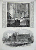 Original Old Antique Print 1865 Romsey Abbey Church Hampshire Architecture 19th