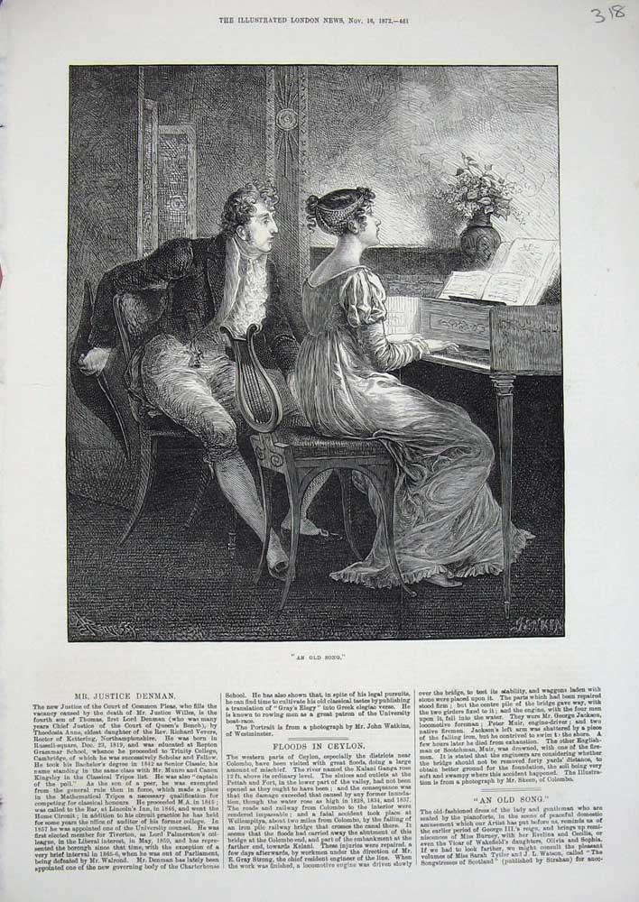 Original Old Antique Print 1872 Man Woman Pianoforte Music Song Piano Fine Art