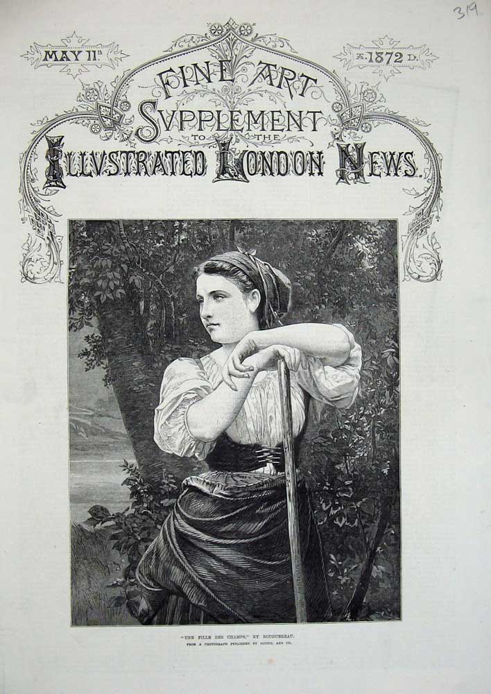 Old Antique Print 1872 Une Fille Des Champs Bouguereau Lady Woman Country 19th