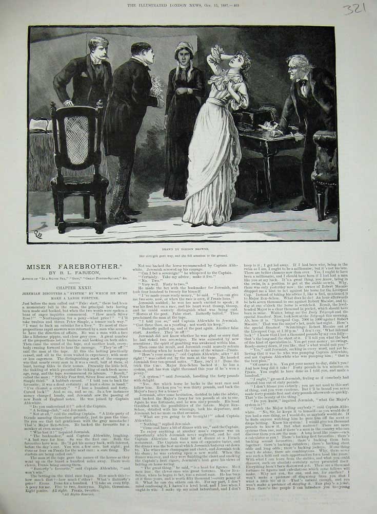 Original Old Antique Print 1887 Miser Farebrother Gordon Browne Lady Men 19th
