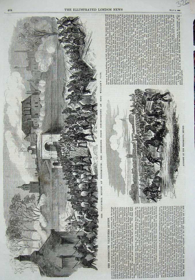 Original Old Antique Print 1869 Portsmouth Review King William'S Gate Ta Siers