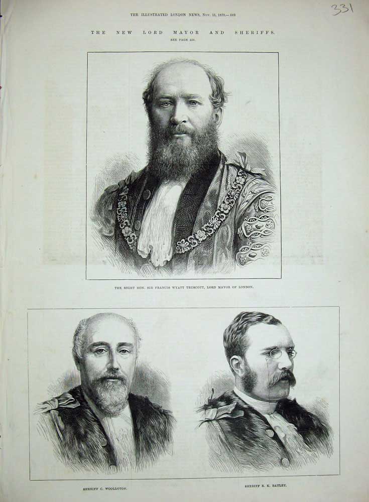 Original Old Antique Print 1879 Lord Mayor London Truscott Woolloton Bayley