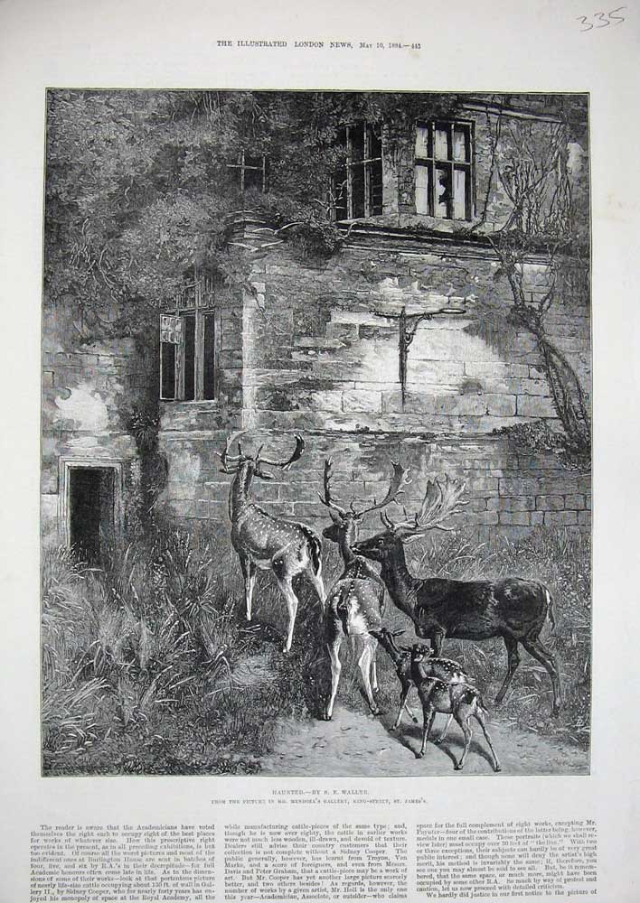 Old Antique Print 1884 Waller Fine Art Deer Animals Haunted House Mendoza 19th