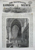 Original Old Antique Print 1860 Choir Lichfield Cathedral Interior Architecture