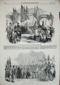Old Antique Print 1856 Statue Nelson Wellington Southsea Portsmouth Army 19th