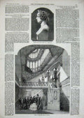 Old Antique Print 1855 Windsor Castle Private Staircase Marble Bust Queen 19th