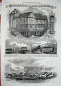 Original Old Antique Print 1860 Paris Hippodrome Horses Tudor Shrewsbury Castle