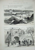 Original Old Antique Print 1882 War Egypt Rosetta Gate Alexandria Moharrem Bey