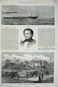 Original Old Antique Print Torpedo Launch 1875 Lord Leonards Portsmouth Forts