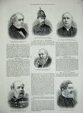 Original Old Antique Print 1884 War Admiral Ewart Mayor Belfast Hawkins Surgeon