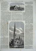 Original Old Antique Print Hilda'S School Middlesborough 1870 Church Hackney