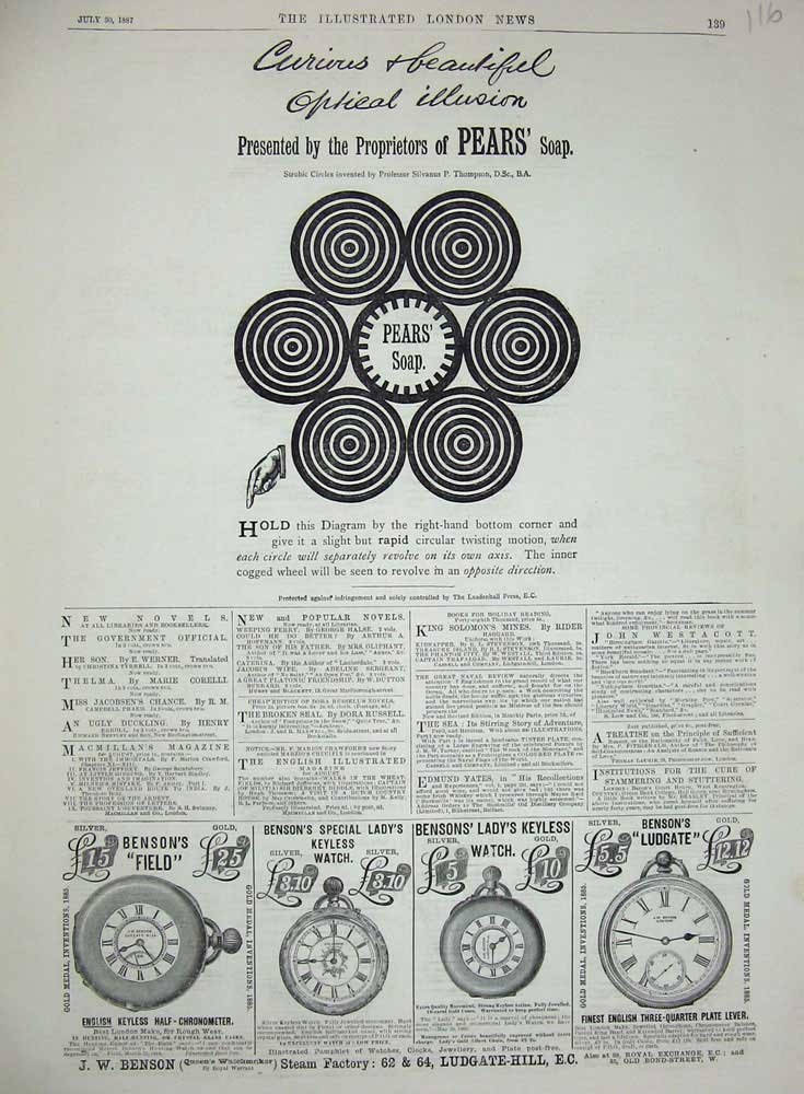 Original Old Antique Print 1887 Advertisement Pears Soap Benson'S Watch Ludgate