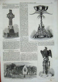 Old Antique Print 1864 Eagle Lectern Chapel Oxford School Chatham Cross 19th