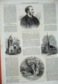 Original Old Antique Print 1863 Major Powys-Keck Cuthbert'S Church Philip'S Oak