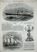 Old Antique Print 1855Alliance Southampton Mail Steamer Eckford Webb Ship 19th
