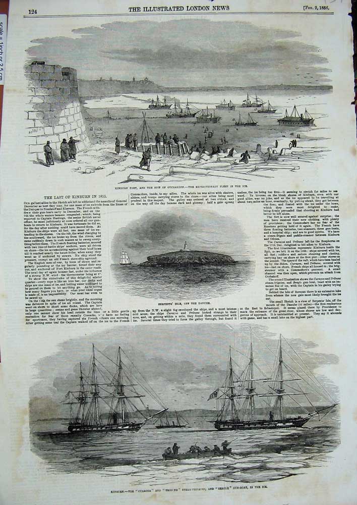 Old Antique Print Kinburn Curacoa Tribune Ships 1856 Fort Serpent'S Isle 19th