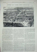 Original Old Antique Print Huntley Palmers Biscuit Manufactory 1882 Building