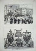 Old Antique Print 1871 Irish Orange Riots New York Porcelain Exhibition 19th