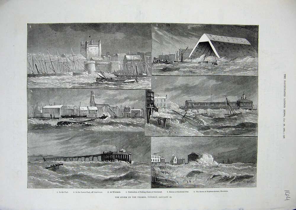 Old Antique Print Thames Limehouse Woolwich Gravesend Sheerness Pier 1881 19th