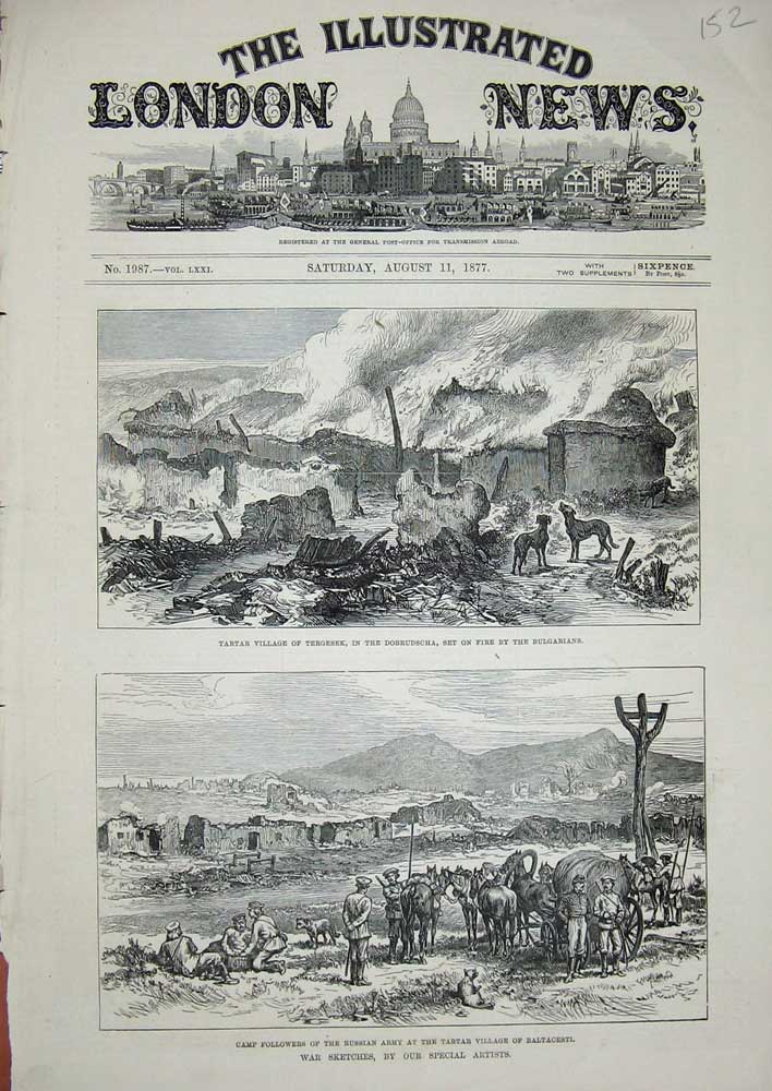 Old Antique Print 1877 Tartar Village Tergesek Dobrudscha War Baltacesti 19th
