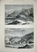 Original Old Antique Print 1878 War Jowakis Surgosha Ridge Jowaki Tower Indian