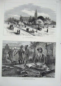 Original Old Antique Print 1876 Calcutta Cathedral Joghi Wallahs Benares Church