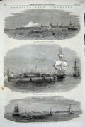 Original Old Antique Print 1861 Copenhagen Fort Sextus Harbour Dockyard Ships
