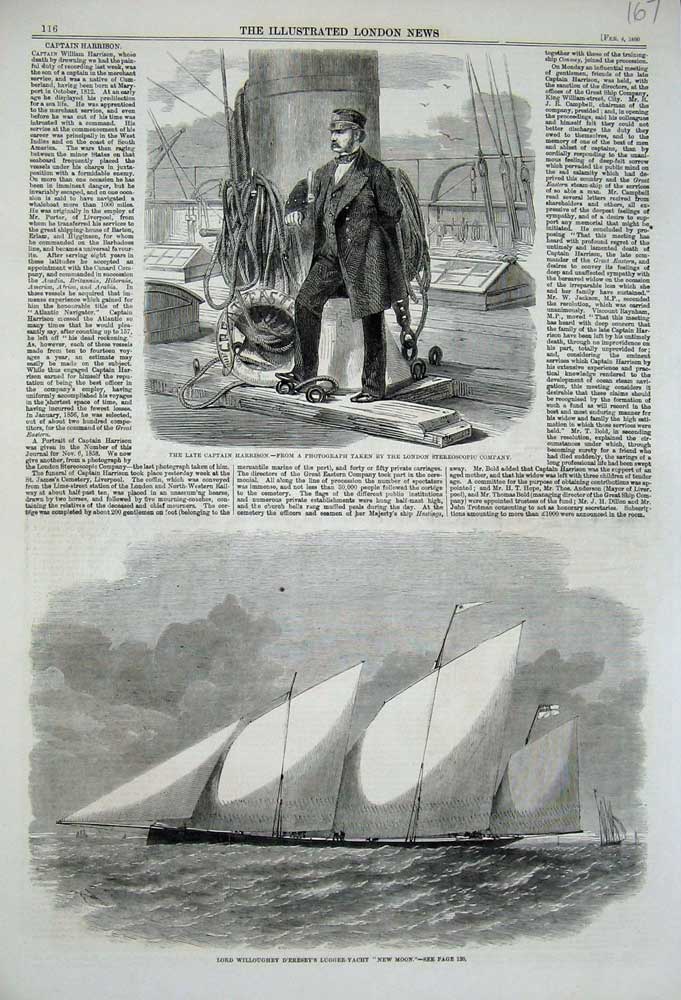 Old Antique Print 1860 Captain Harrison Lord Willoughby D'Eresby New Moon 19th
