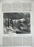 Original Old Antique Print 1881 Winter Aspect Falls Minnehaha Minnesota America