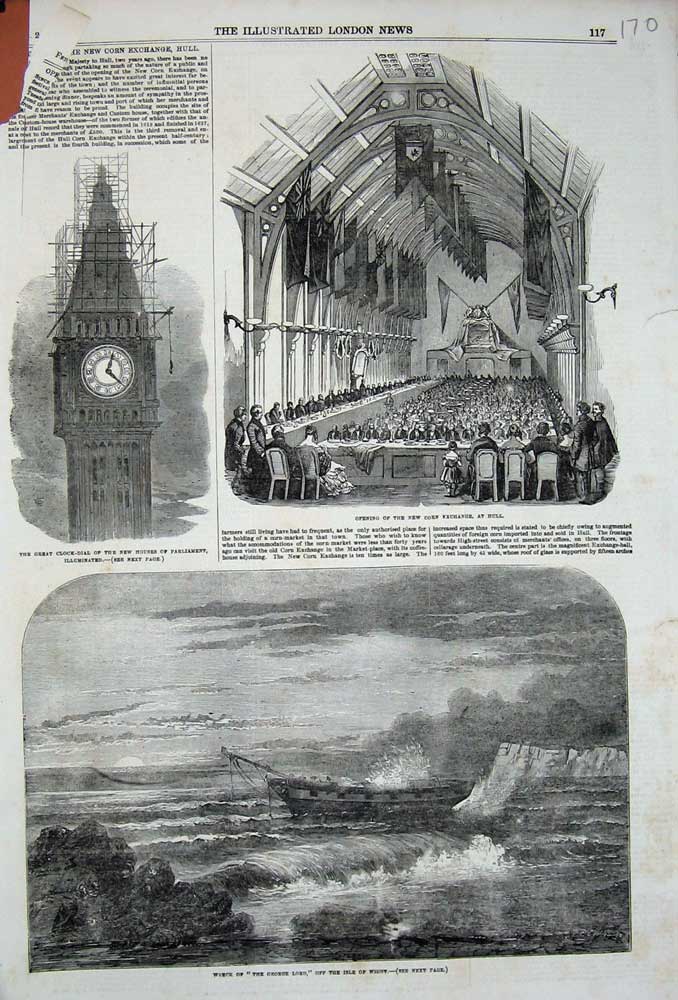 Old Antique Print 1856 Ship George Lord Isle Wight Corn Hull Parliament 19th