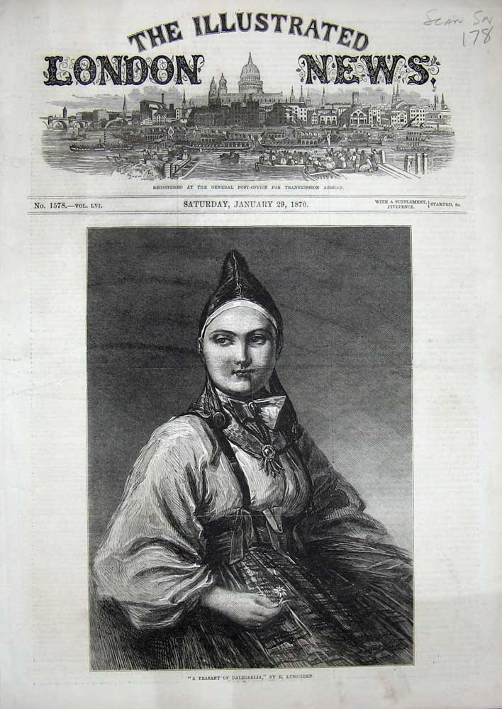 Original Old Antique Print 1870 Portrait Peasant Dalecarlia Lundgren Art 19th