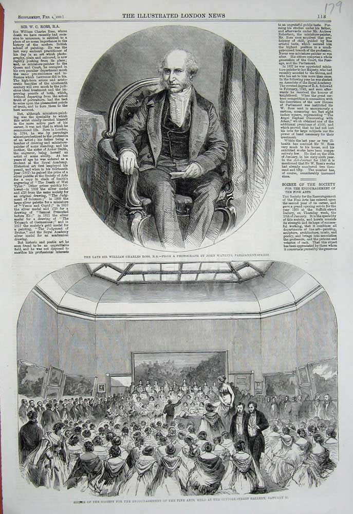 Old Antique Print 1860 William Charles Ross Soiree Suffolk-Street Gallery 19th