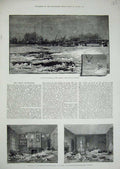 Old Antique Print 1881 River Thames Putney Snow Flood Lambeth Storm Art 19th