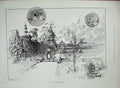 Original Old Antique Print 1891 Garden Trees House Fence Hedge Nature Victorian