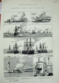 Original Old Antique Print 1882 Bombardment Alexandria Ship Superb Ada Fort War