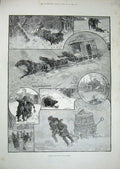 Old Antique Print 1889 Winter Sketches Nova Scotia Blizzard Ice Skating 19th
