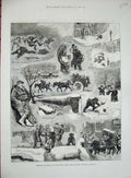 Original Old Antique Print 1881 London Suburbs Snowstorm Horse Carriage Winter