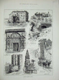 Original Old Antique Print 1884 Cordova Tower Mosque Alcazar Carrahola Moorish