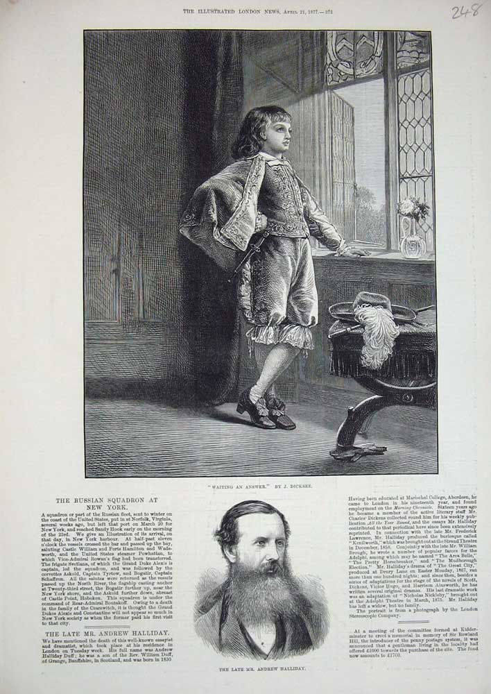 Old Antique Print 1877 Portrait Andrew Halliday Dramatist Little Boy Art 19th