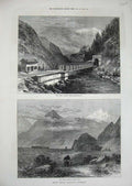 Old Antique Print 1871 Mont Cenis Railway Dora Valley Salbertrand Train 19th
