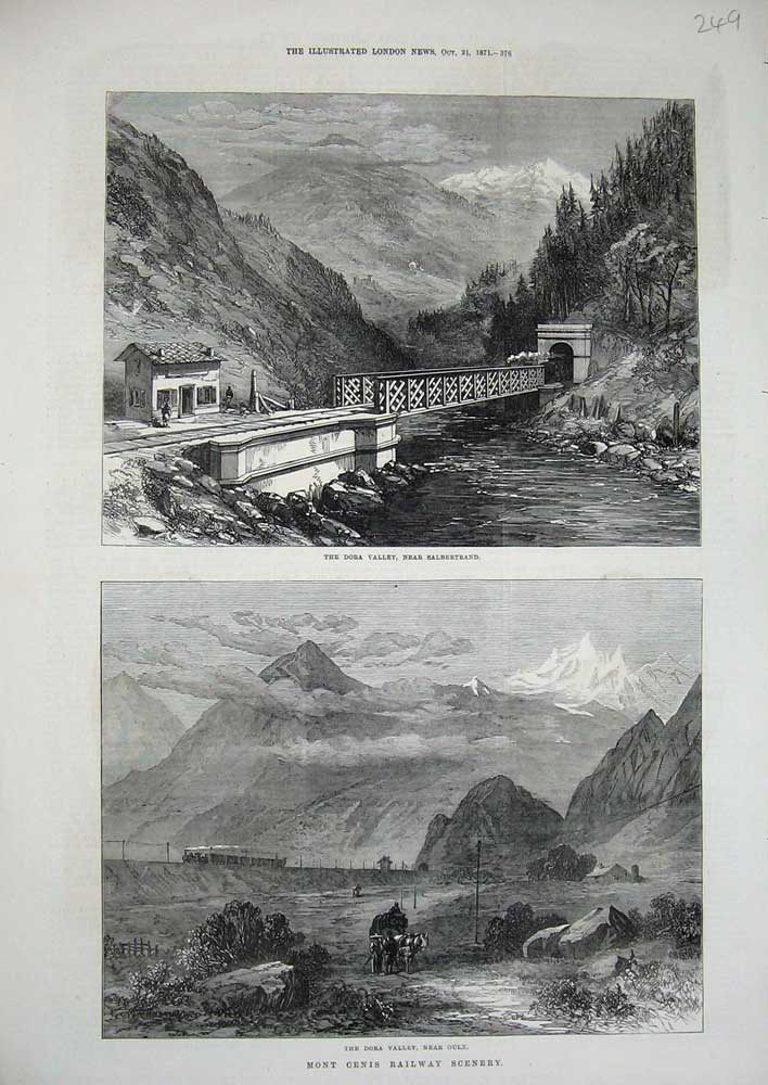 Old Antique Print 1871 Mont Cenis Railway Dora Valley Salbertrand Train 19th