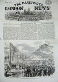 Original Old Antique Print 1869 Prince Arthur Quebec Canada Ship Mountains War