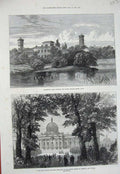 Original Old Antique Print 1872 Bornstedt Potsdam Palace Crown Prince Germany